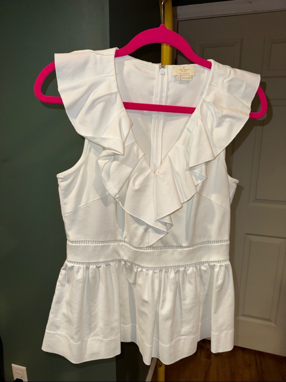 Kate Spade White Ruffled Peplum Sleeveless Top Sz 6